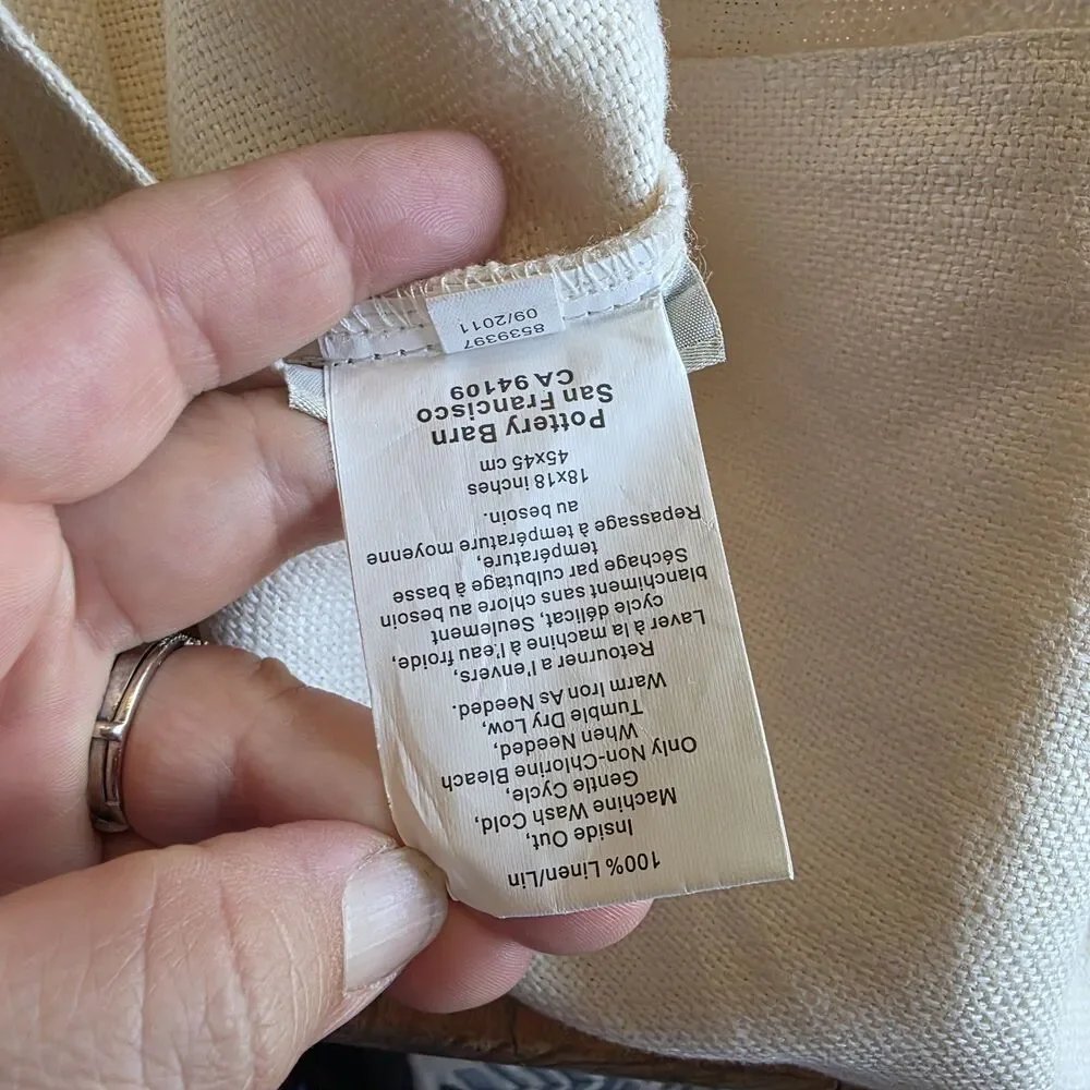Pottery Barn 100% Linen Pillow Cover 18